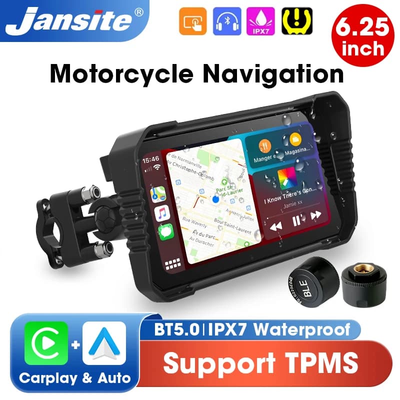 6.25 inch Motorcycle Carplay Screen GPS Navigation DVR Dual Cameras Drive Recorder IPX7 Waterproof Moto Monitor Support TPMS