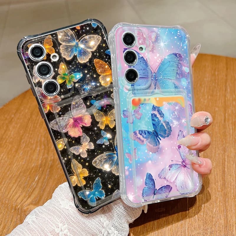 Dream Butterfly Pattern Clear Phone Case For Samsung Galaxy S26 S25 S24 S23 Ultra S22 Plus S25 Edge S24 FE Card Bag Wallet Cover