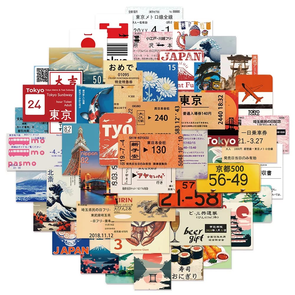 50PCS Japanese Travel Culture Creative Japanese Stickers Luggage Notebook Skateboard Speaker Waterproof Stickers
