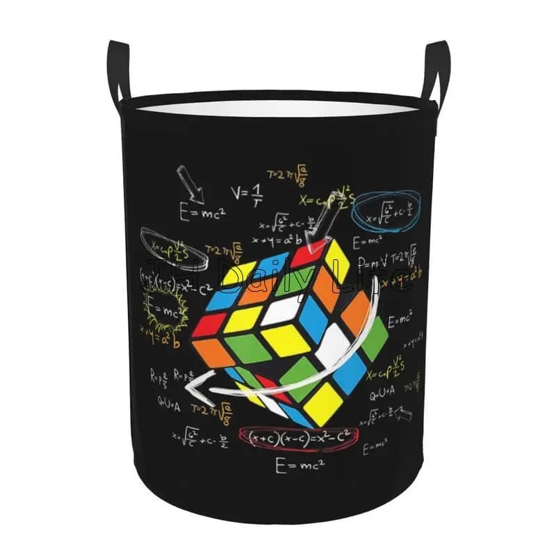 Math Rubiks Rubix Cube Caps Laundry Basket Waterproof Foldable Clothes Basket Toys Storage Bin Large Circular Laundry Hamper