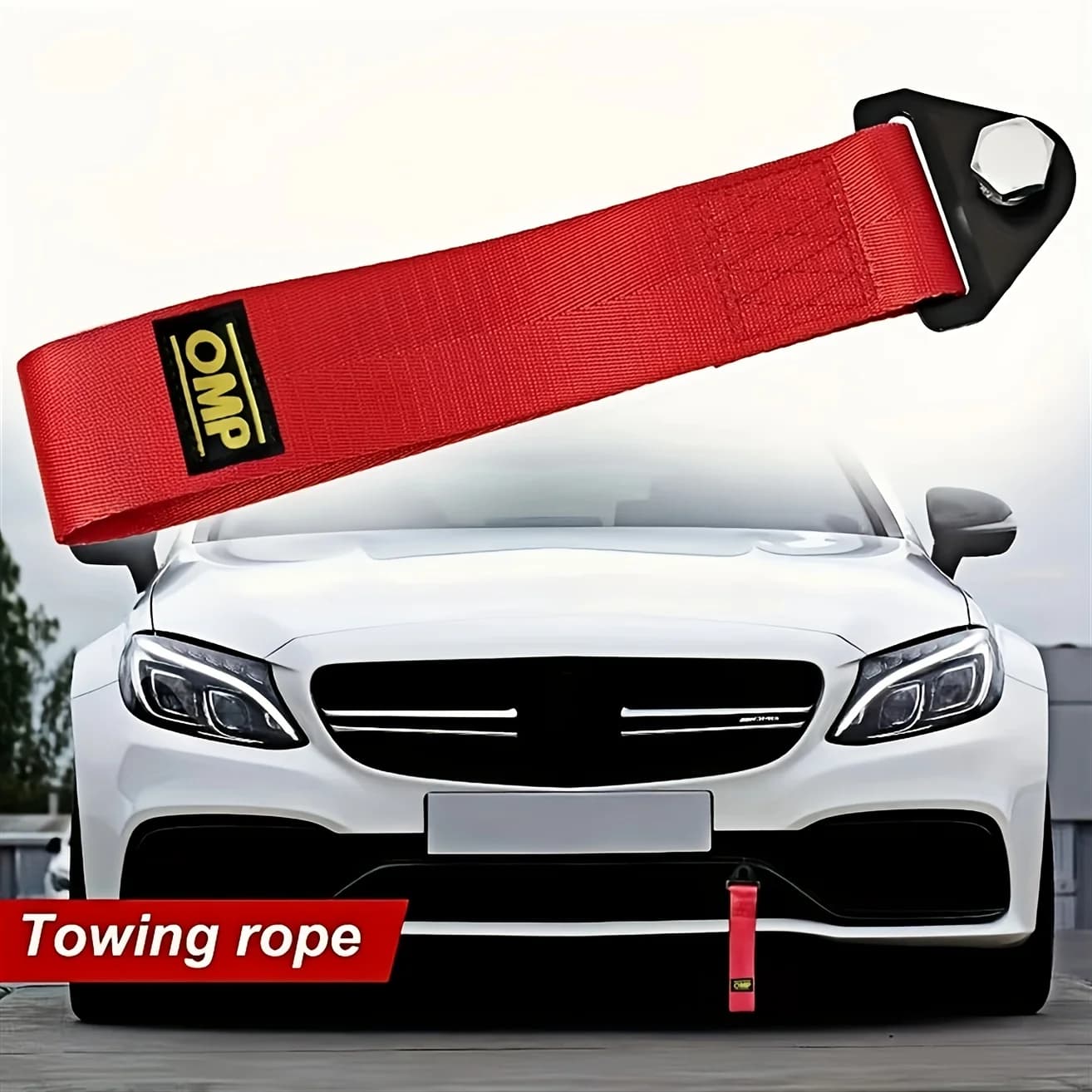 High-Strength Car Nylon Tow Rope Universal Tow Eye Strap with Bumper Trailer Compatibility Exterior Car Decoration with Screws