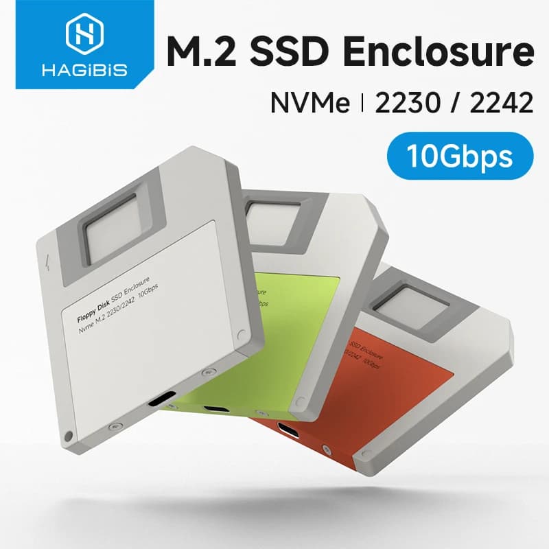 Hagibis 2230 M.2 NVMe SSD Enclosure USB 3.2 Gen 2 to PCI-E M.2 SSD Case 2242 External SSD Floppy Disk for iPhone 17 Pro Laptops