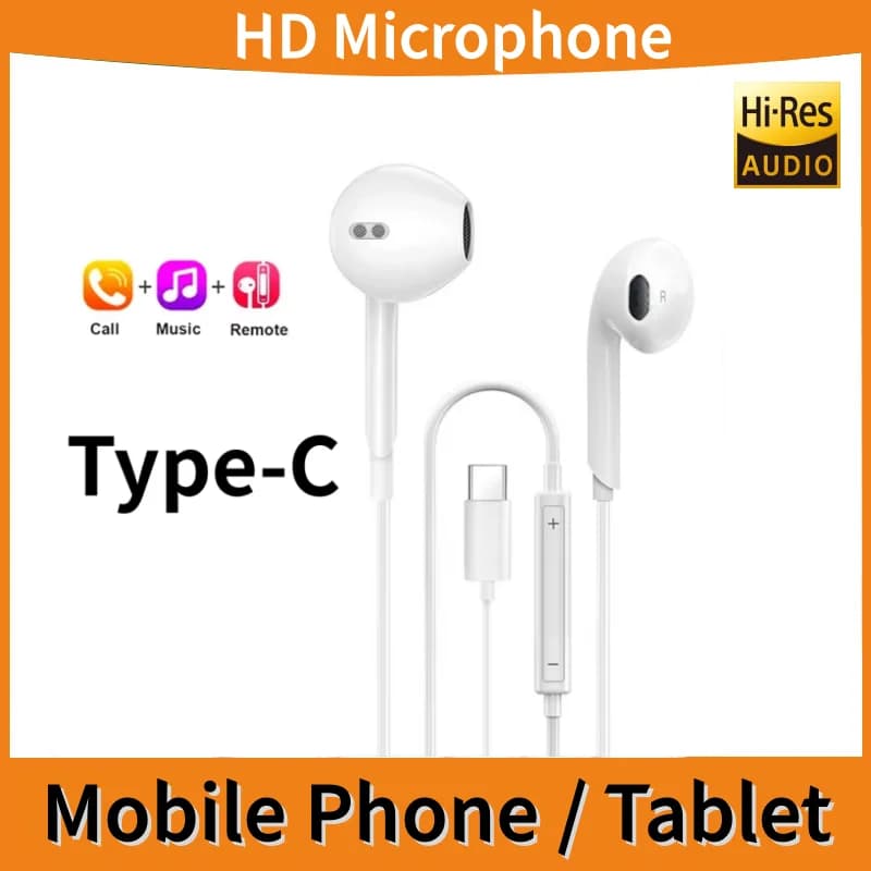 Type C Wired Earphones For in-ear iPhone 17 16 15 Max Xiaomi 14 13 12 11 Pro 3.5mm Headphone Headset Huawei Samsung Phone Tablet