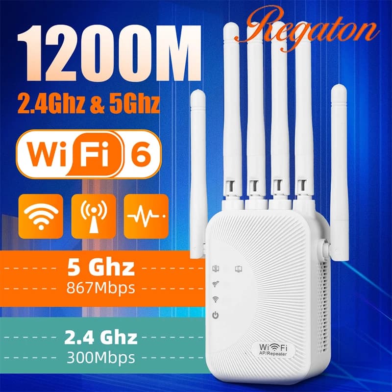 Dual Band 5G & 2.4G WiFi Range Extender 1200Mbps Wireless Network Repeater Stable Signal Amplifier Simple Installation For House