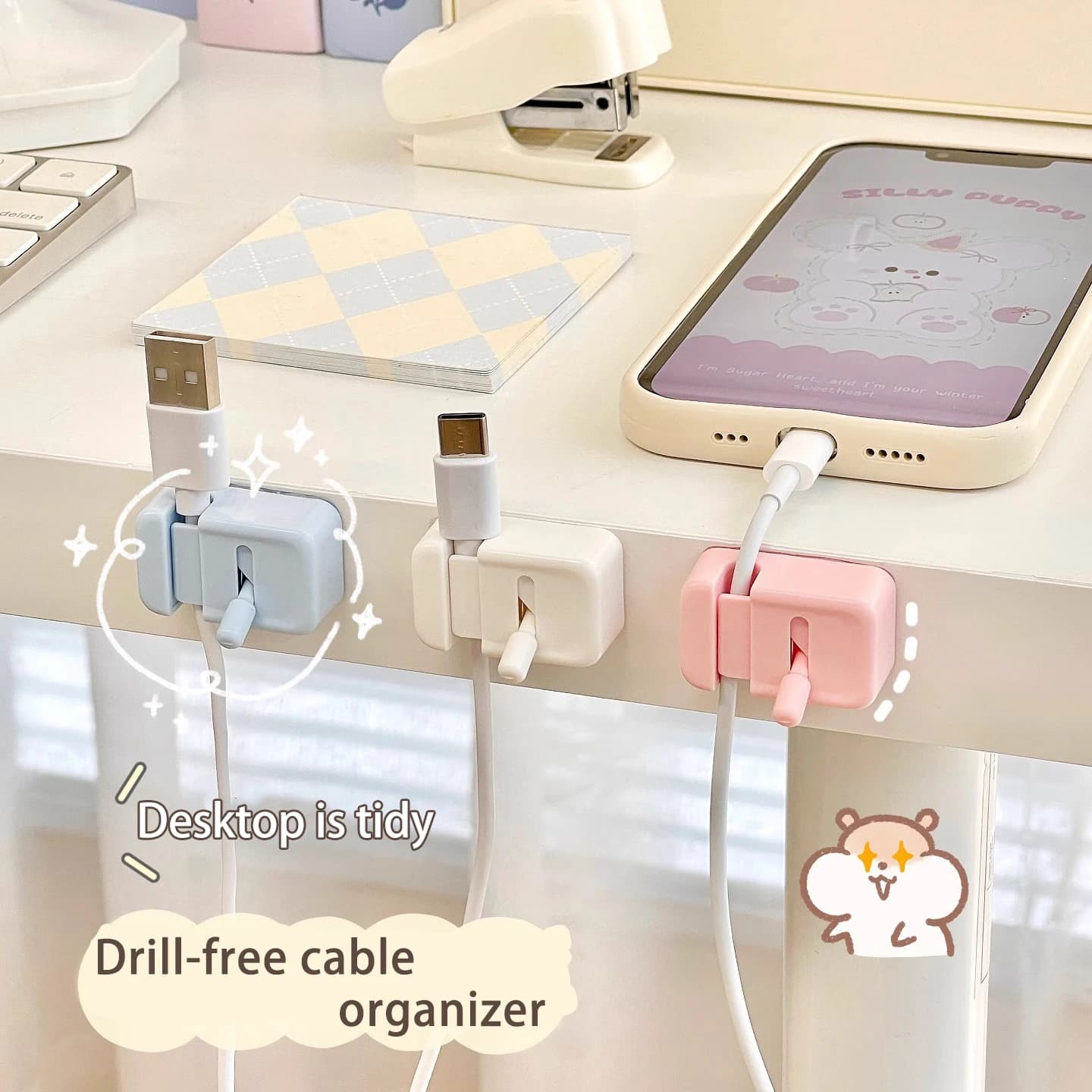Cable Management Clip For Desk - Simple No-Drill Edge-Mounted Cord Organizer For Charging Cables And Data Wires.