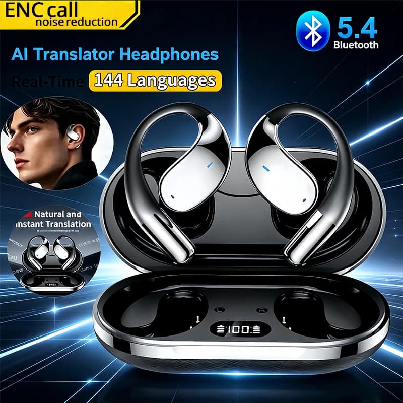 2026 New AI Translation Earbuds Bluetooth 5.4 Noise Cancelling 144 Languages Real Time Instant Translator 3-in-1 Smart Headset