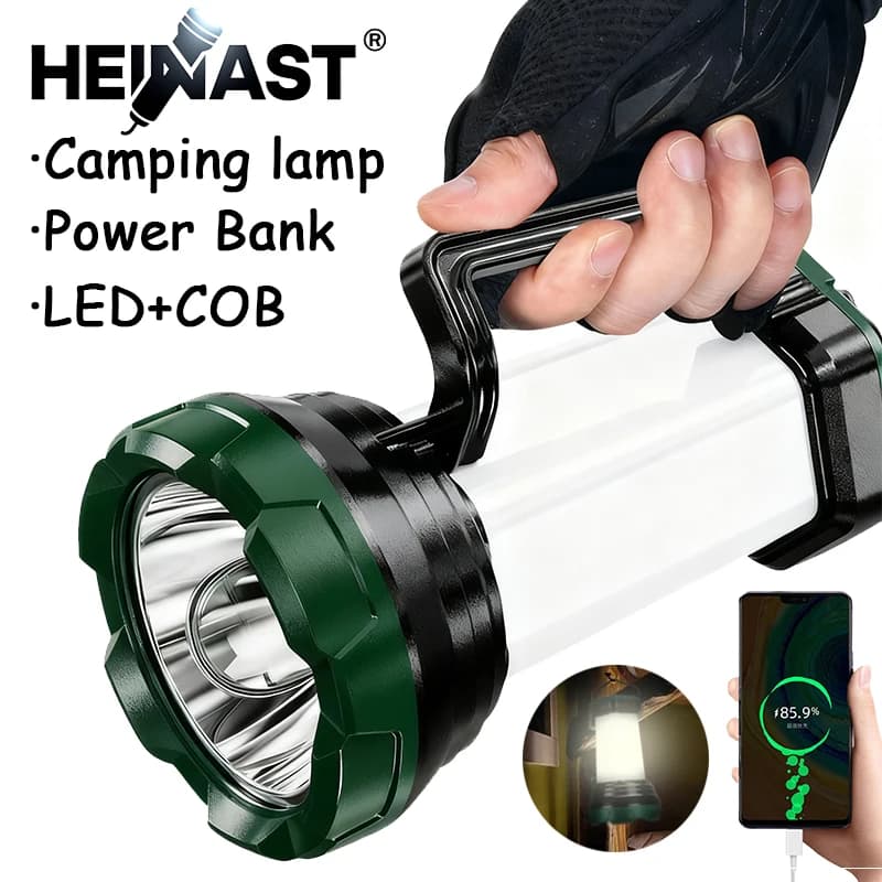 Portable Powerful LED Flashlight With COB Camping Lamp USB Rechargeable Handheld Flashlights Outdoor Emergency Power Bank Torch