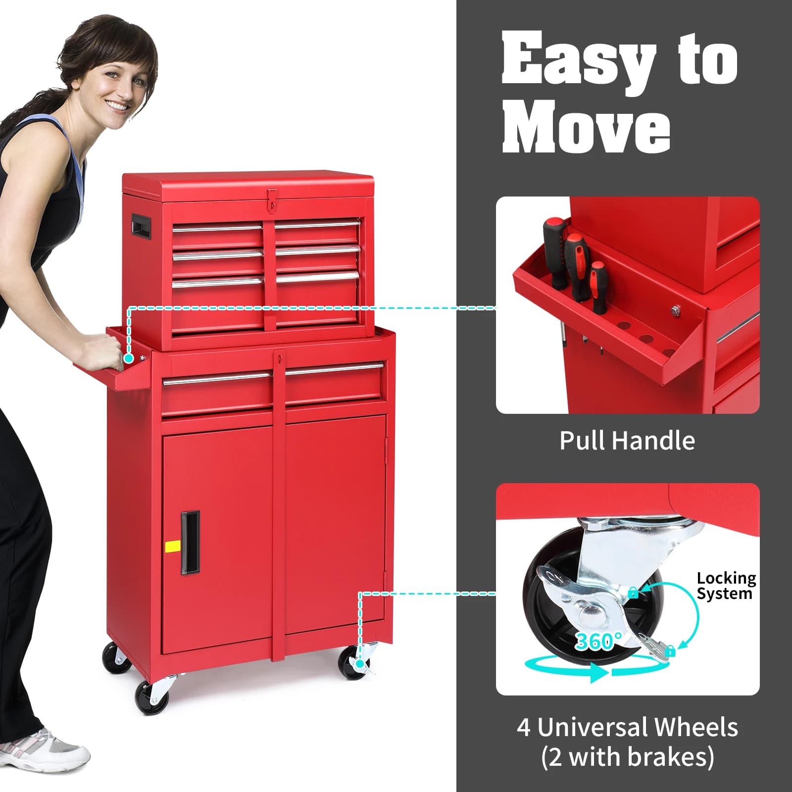 Tool Cabinet Tool Cart Combination Rolling Tool Chest with Drawers, Multi-Drawer Storage Organizer Box, Mobile Workshop Garage Tool Storage Cabinet, Heavy Duty Metal Tool Trolley for Repair Workshop Garage Hardware Tools Storage