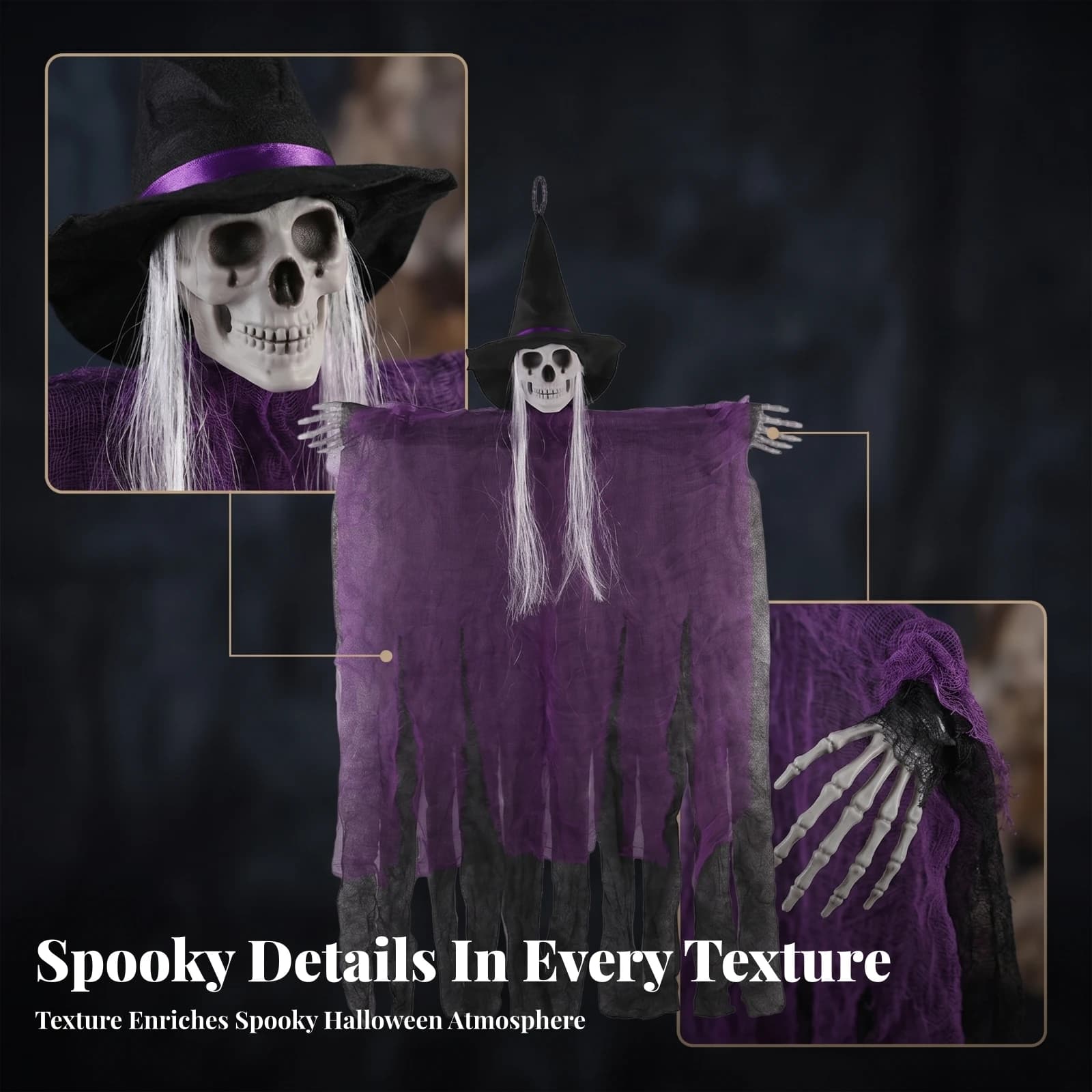 Tattered Witch Wall Hanging Hanging Witch Skeleton Decoration Ragged Robe Easy to Hang Violet Band