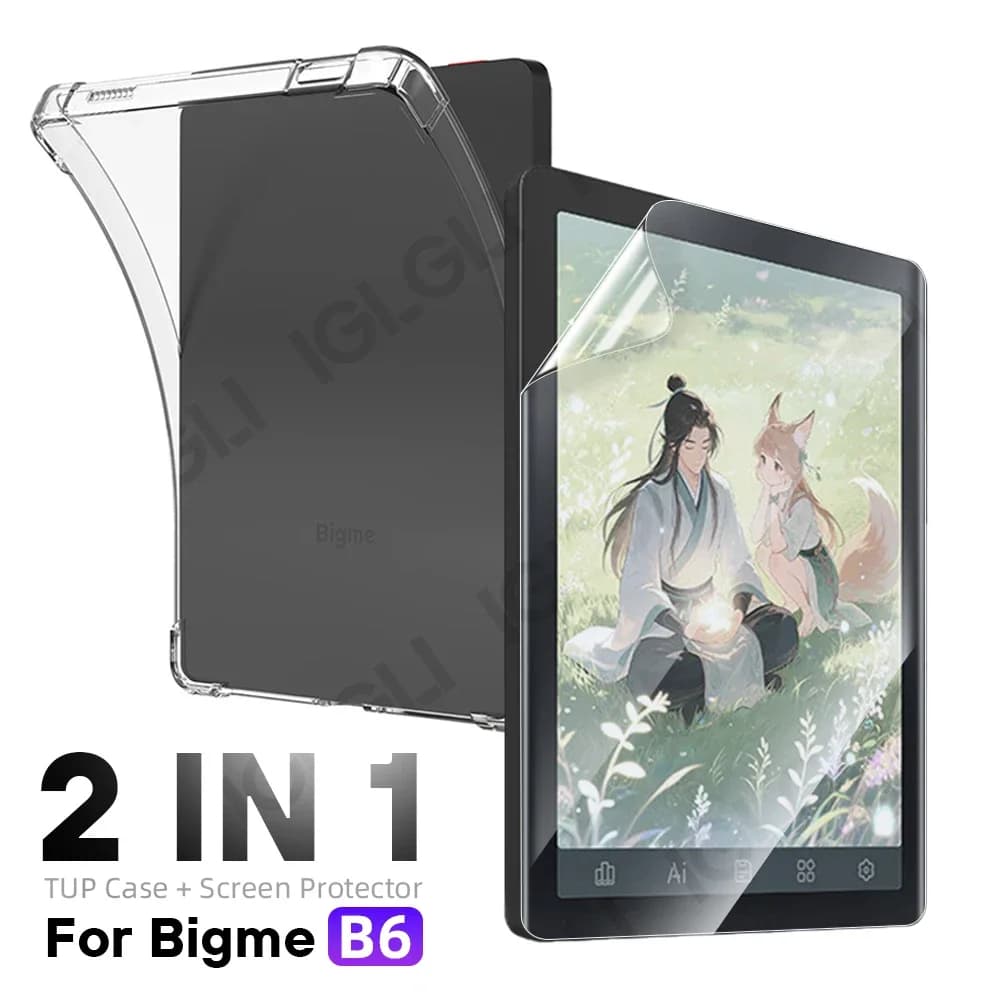 2 in 1 Screen Protector+TPU Case for Bigme B6 EReader Soft Film&Clear Protective Cover for Bigme B6 Anti-Scratch Accessories Kit