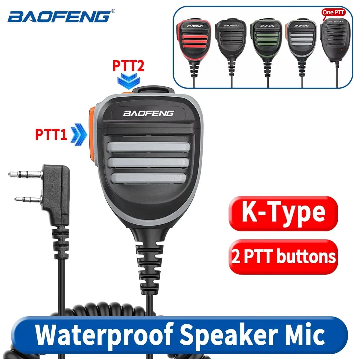 BaoFeng Walkie Talkie 2 Pin PTT Speaker Mic Wholesale for Quansheng UV-K5 K6 Baofeng UV-5R BF-888S UV-5RH 21 17 PRO HAM Radio