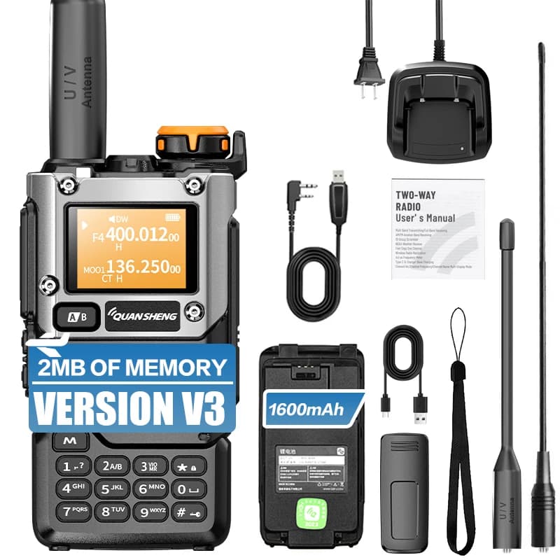 QUANSHENG UV-K5(8) V3 Walkie Talkie 2MB Memory 50-600MHz Air Band RX 5W Two Way Radio Type-C Wireless Copy Custom Firmware