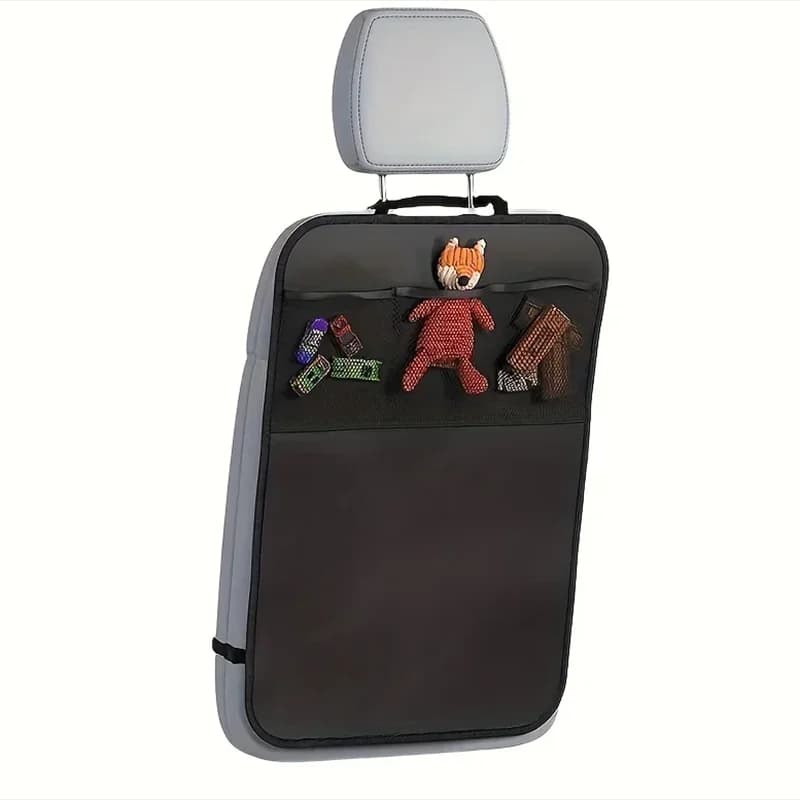 Black Seat Cover for Kids with 3 Pocket Storage Organizer, Waterproof Kick Mats Backseat Protector, Car Seat Back Protectors