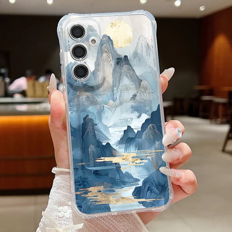 Mountain Landscape Pattern Phone Case For Samsung Galaxy S25 FE S26 S24 S23 Ultra S22 Plus S25 Edge Clear Card Bag Wallet Cover