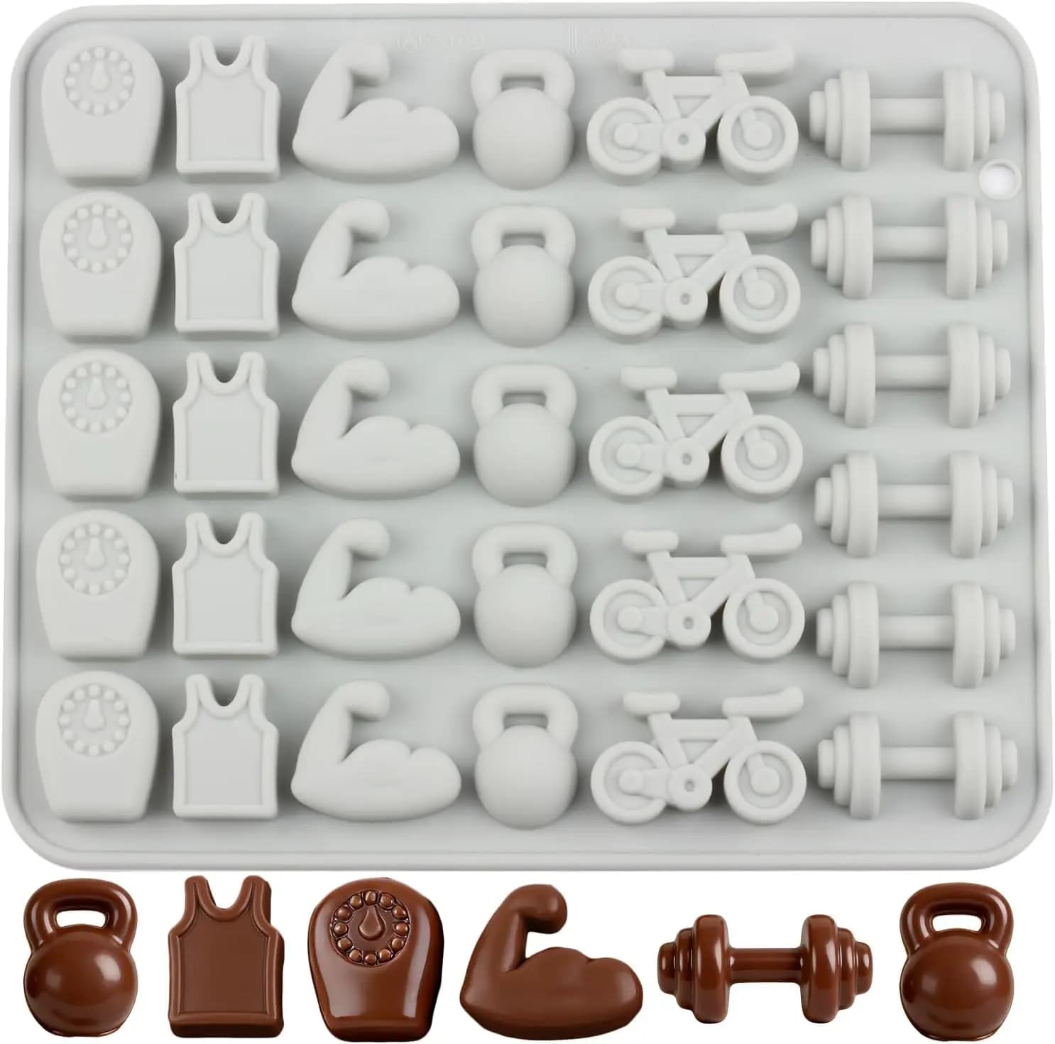 31 Cavity Gym Themed Silicone Candy Molds Dumbbell Kettlebell Bicycle Chocolate Mold for Candy Chocolate Cupcake Topper Decor
