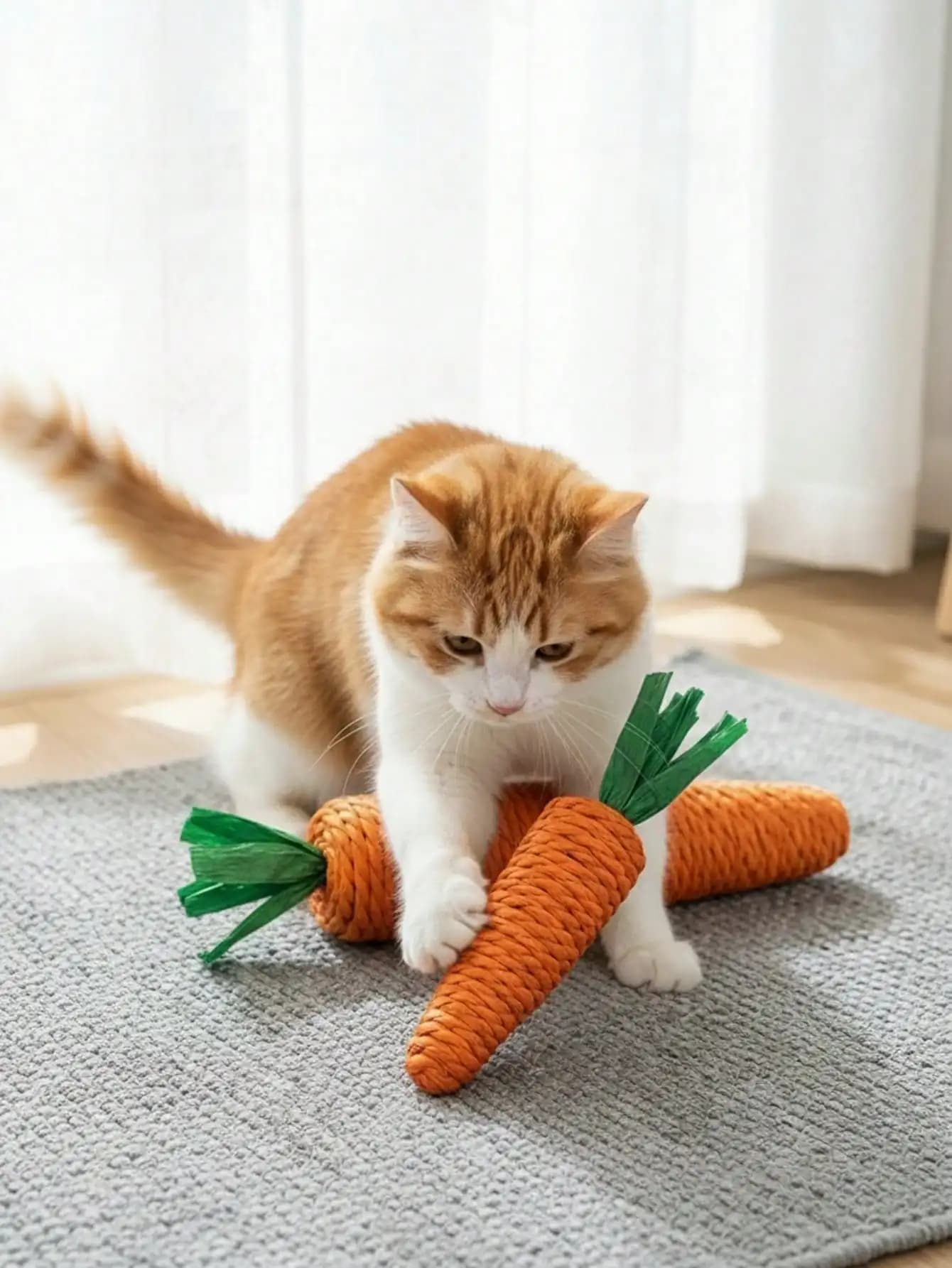 1pc Carrot Shaped Interactive Cat Toy, Made Of Sisal Rope, Helps Cats Scratch, Bite And Grind Teeth. Filled With Sand To Make Sounds, Attracting Cats. Available In Large And Small Sizes, Suitable For Cats Of All Sizes. Indoor Cat Supplies.