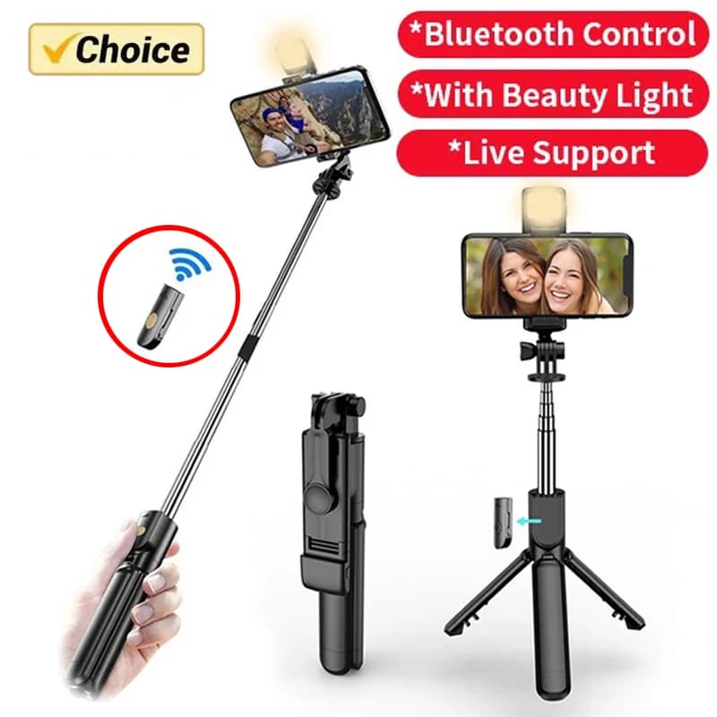 Selfie Stick Wireless Tripod Stand with Light Bluetooth Remote Extendable Tripod for iPhone Mobile Phone Live Streaming