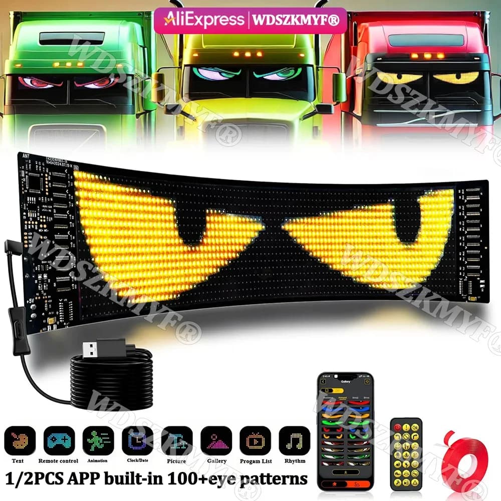 Devil Eyes Multifunctional Bright Bluetooth APP Control LED Light for Car Windshield Flexible Programmable Scrolling LED Display