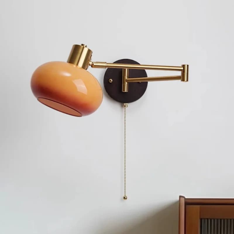 Minimalist Pull Chain Switch Led Wall Lights Movable Rocker Arm Left Right Rotate Lamp Tudy Bar Hotel Wood Bedside Lamp