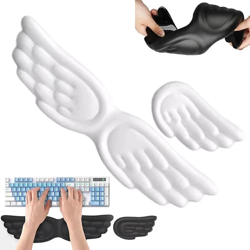 Angel Wings Shaped Keyboard Mouse Wrist Rest Wing Memory Foam Anti-slip Silicone Ergonomic Wrist Guard Table Mat Mouse Pad Set