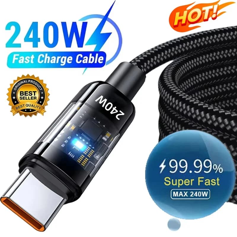240W USB to Type C Super Fast Charging Cable QC 3.0 LED Digital Display Phone Charger Data Cord For Samsung Xiaomi Huawei OPPO