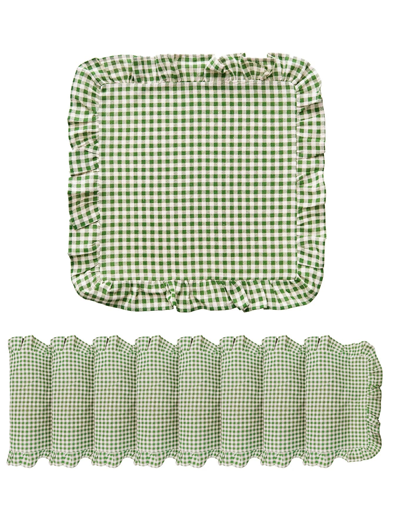 Set of 6 Square Green Gingham Placemats Green Grid Checkered Placemats with Ruffle Picnic Party Supplies Buffalo Plaid Table Mat