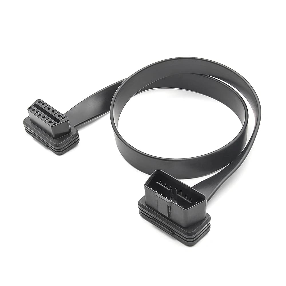 For Flat Thin Noodle 16 Pin OBD2 Extension Cable 60CM Male to Female for Car Diagnostic Scanner ELM327 OBDII Connector