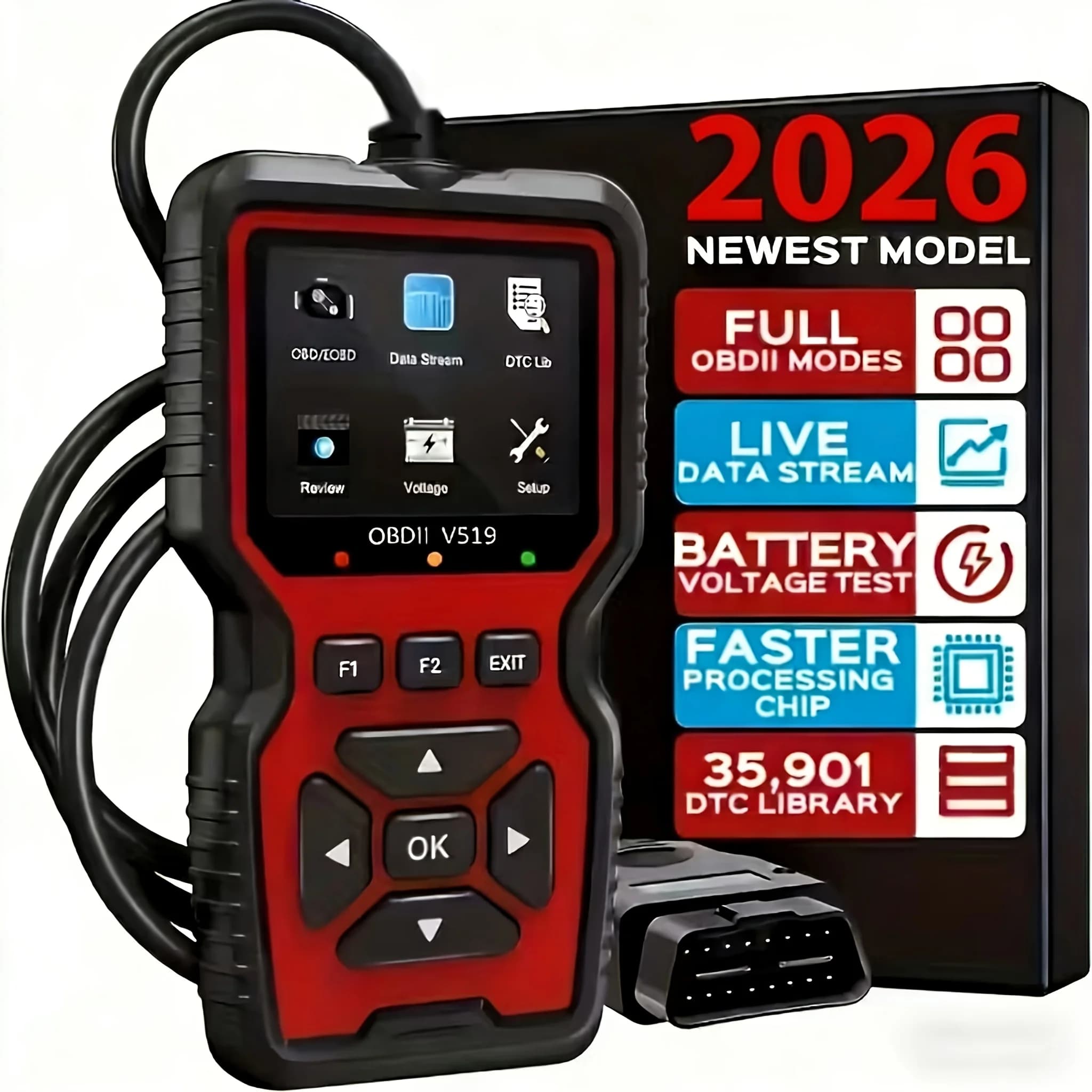 V519 Professional Obd2 Scanner - Usb-Powered Car Diagnostic Tool with Real-Time Data Stream, Full-Featured Obd Ii Testing (I/M Ready, Bod2/Eobd), Clears Engine Fault Lights, Reads/Erases Codes for Most Vehicles, Car Maintenance, Ergonomic Design, Durable Plastic Casing