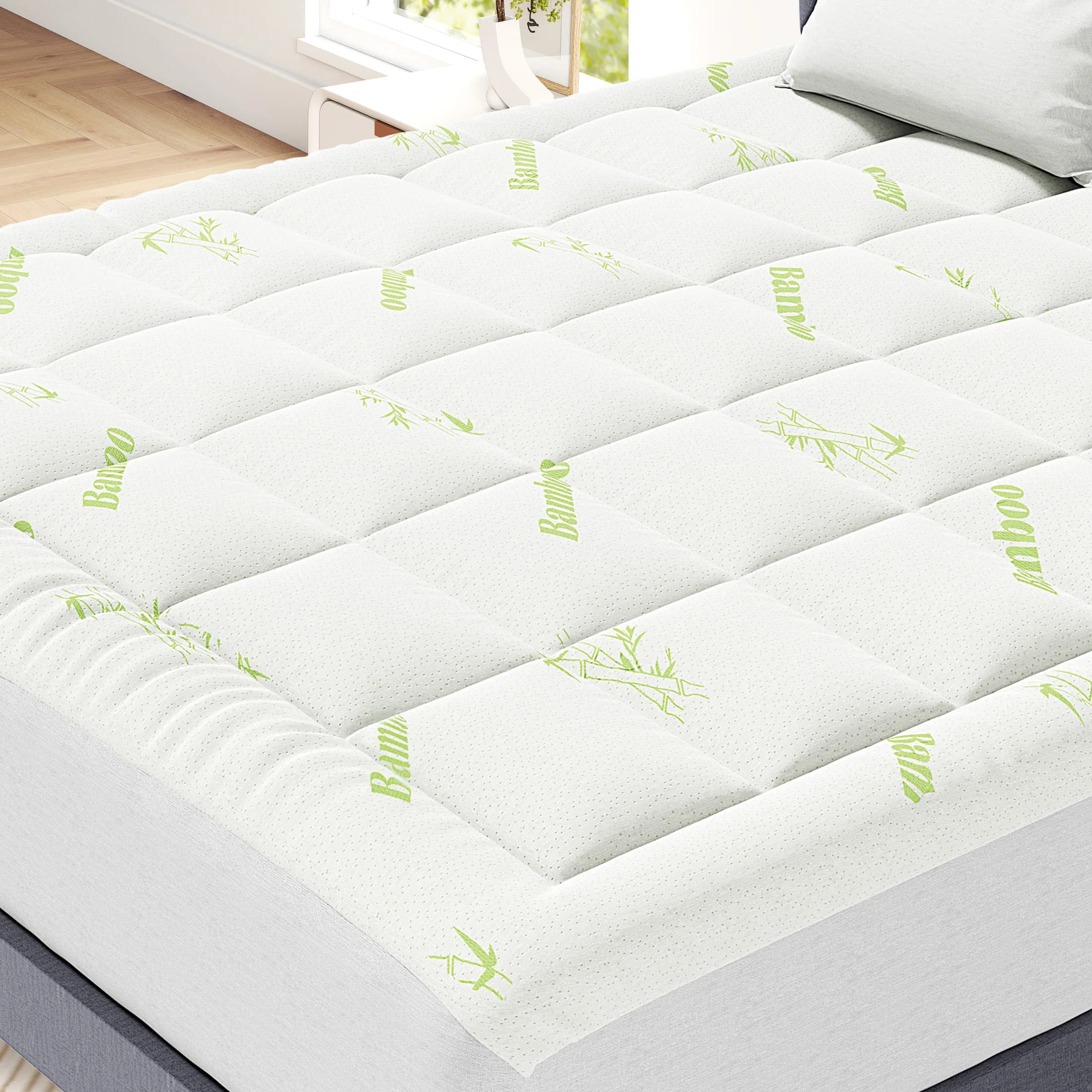 JHK Soft Mattress Topper Full Size Viscose Made from Bamboo Pillow Top Mattress Pad for Breathable Cooling Back Pain Relief