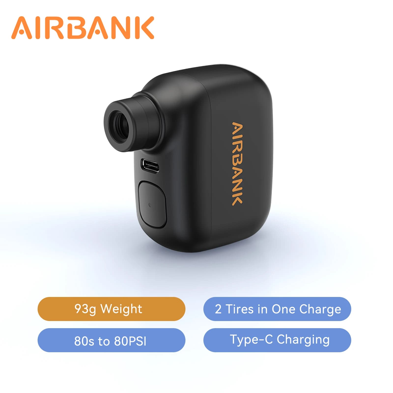 AIRBANK AS100 Mini Portable Bicycle Pump Rechargeable Air Inflator 100PSI Type-C Bike Accessories for Bike Schrader Presta Tires