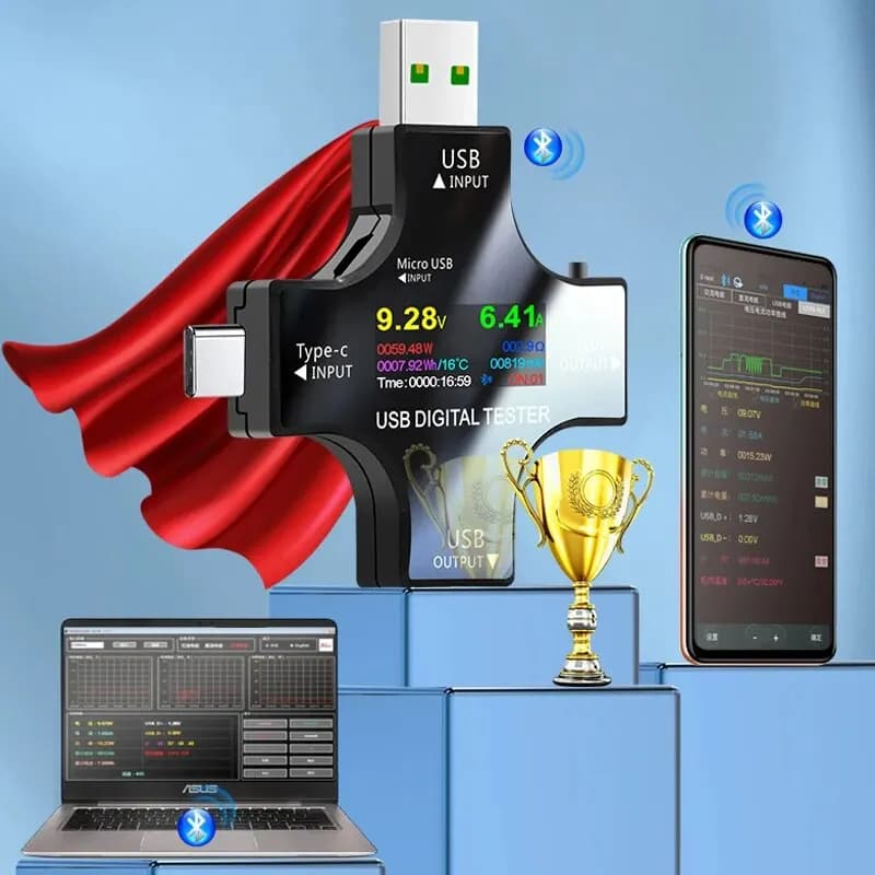 ‌USB Tester Type-C PD Digital Capacity Meter 8A Voltage Current Monitor Power Bank Charger Detector with QC3.0 Fast Charging