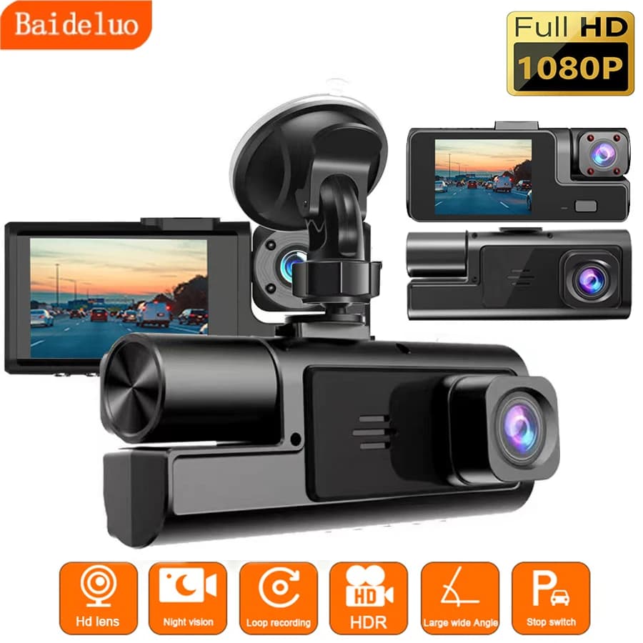 Front and Built-in Car DVR Camera with 1080P Front and 720P Rear Recording,140° Wide-Angle Lens,Night Vision,HD Dashboard Camera