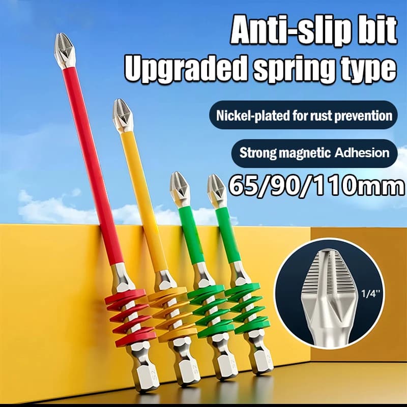 Anti-Slip Magnetic Phillips Bit with Spring 65/90/110mm Magnetic Screwdriver Bits PH2 Driver Screw 1/4'' Hex Shank Drill Head