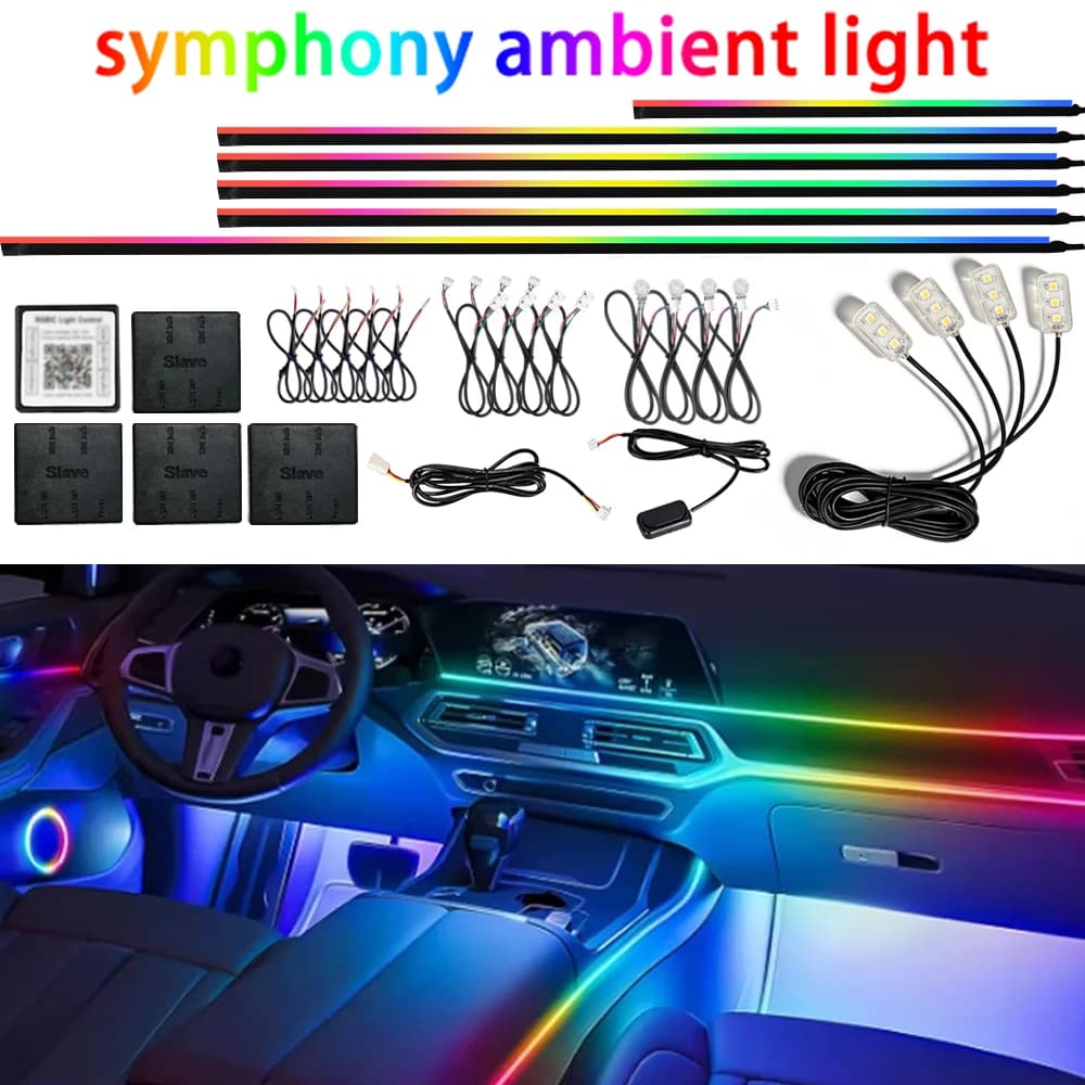 18IN1 Full Color Streamer Car Ambient Lights RGB 64 Color Universal LED Interior Hidden Acrylic Strip Symphony Atmosphere Lamp