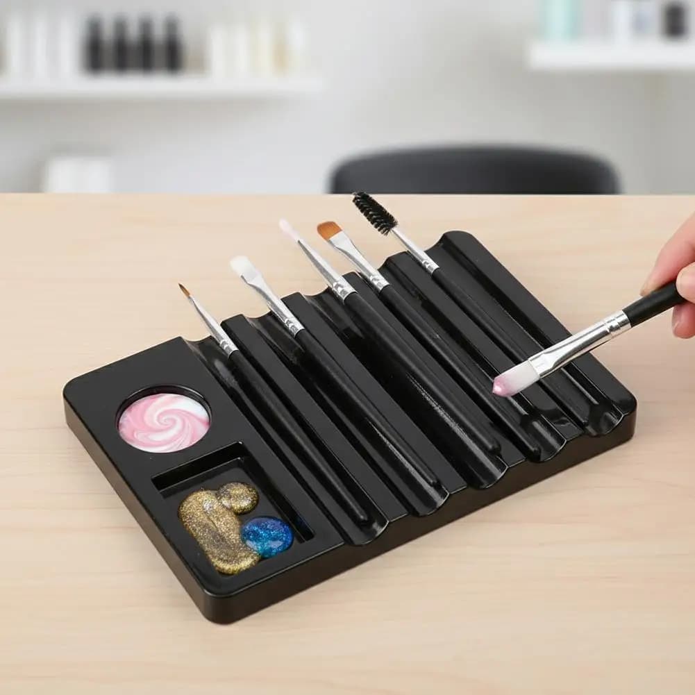 5-Grid Nail Art Pen Holder with Palette Multi-purpose Support Brush Manicure Organizer Makeup Tools Stand Display Rack Stor T0V3