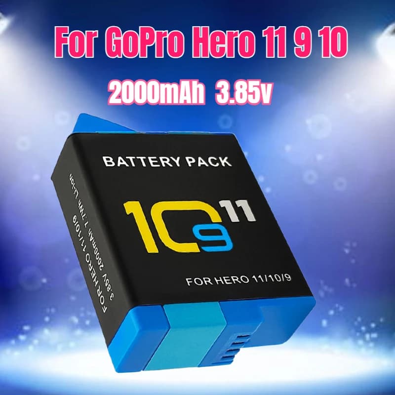 3.85V 2000mAh Battery Full Decoding for GoPro Hero 10  for GoPro Hero 9 for Go Pro 10 Hero 11 Sport Cameras