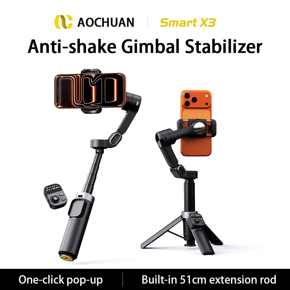 AOCHUAN X3 Handheld Gimbal Stabilizer Built-in Extension Rod Tripod Facial Tracking  for iPhone 12-17 Android Samsung Smartphone