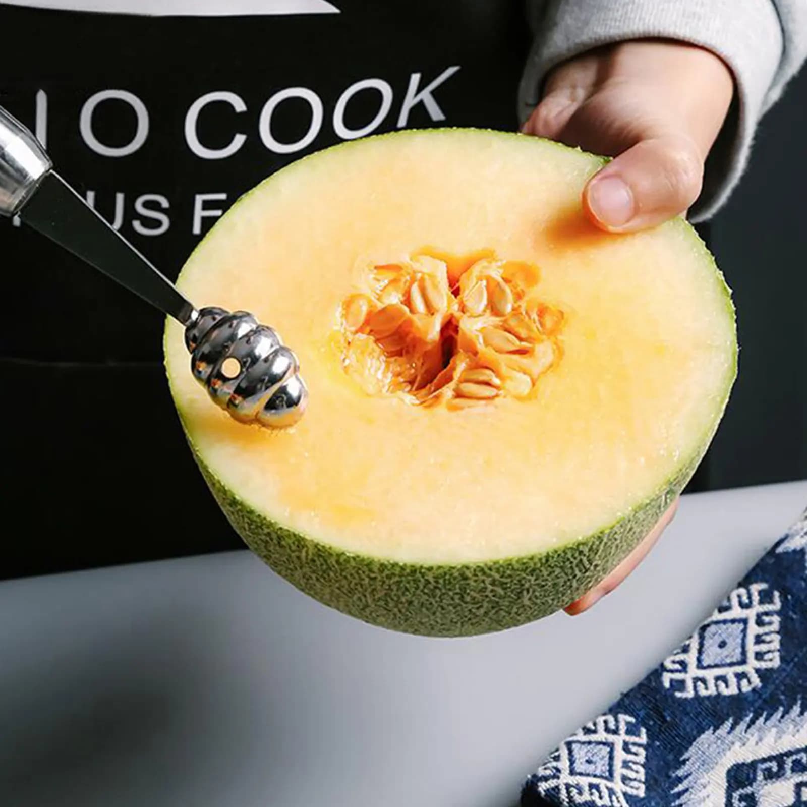 1Pcs Stainless Steel Fruit Scoop Corrosion Resistant Smooth Handle Kitchen Gadget Melon Baller Fruit Ball Spoon for Home