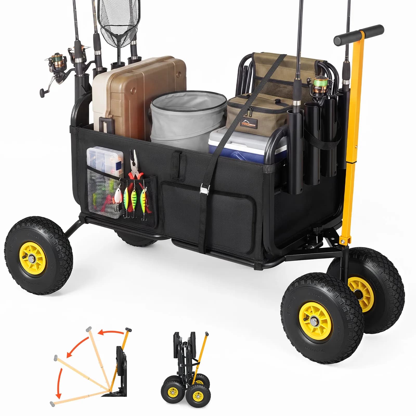 Uimoso Foldable Beach Fishing Cart, 300 lbs Capacity, Carbon Steel, 11 in Wheels