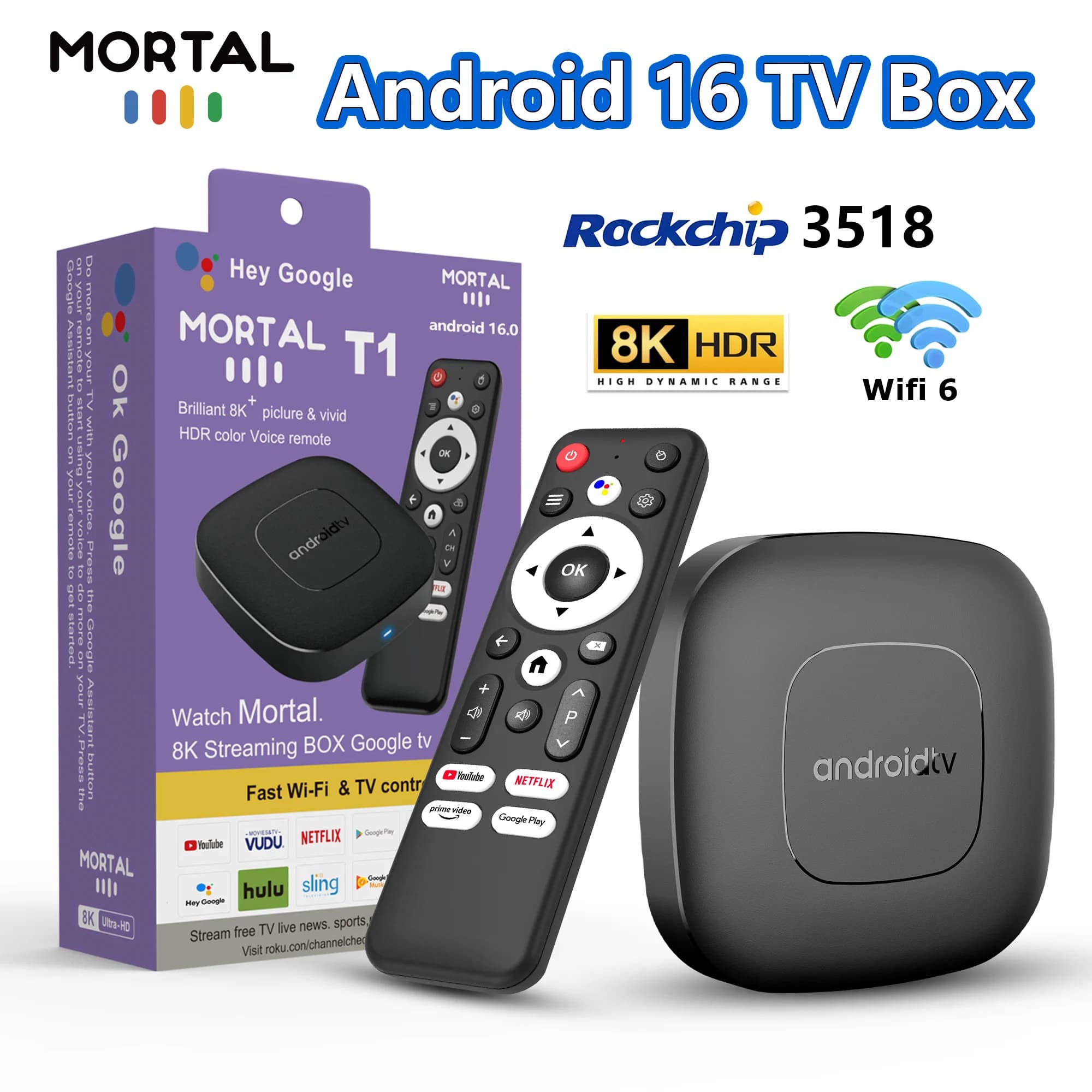 2025 Mortal T1 Android16 Smart Home Theater TV Box Rockchip RK3518 Support Bluetooth5.4 Google Assistant Streaming Player WiFi 6