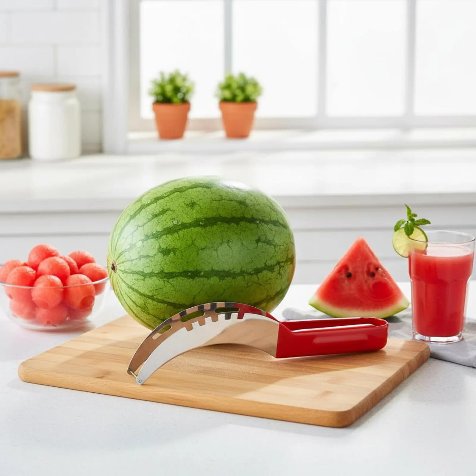 Watermelon Cube Cutter Food Grade Material Watermelon Cube Cutter Stainless Steel Fruit Corer Comfortable Grip Kitchen Gadget