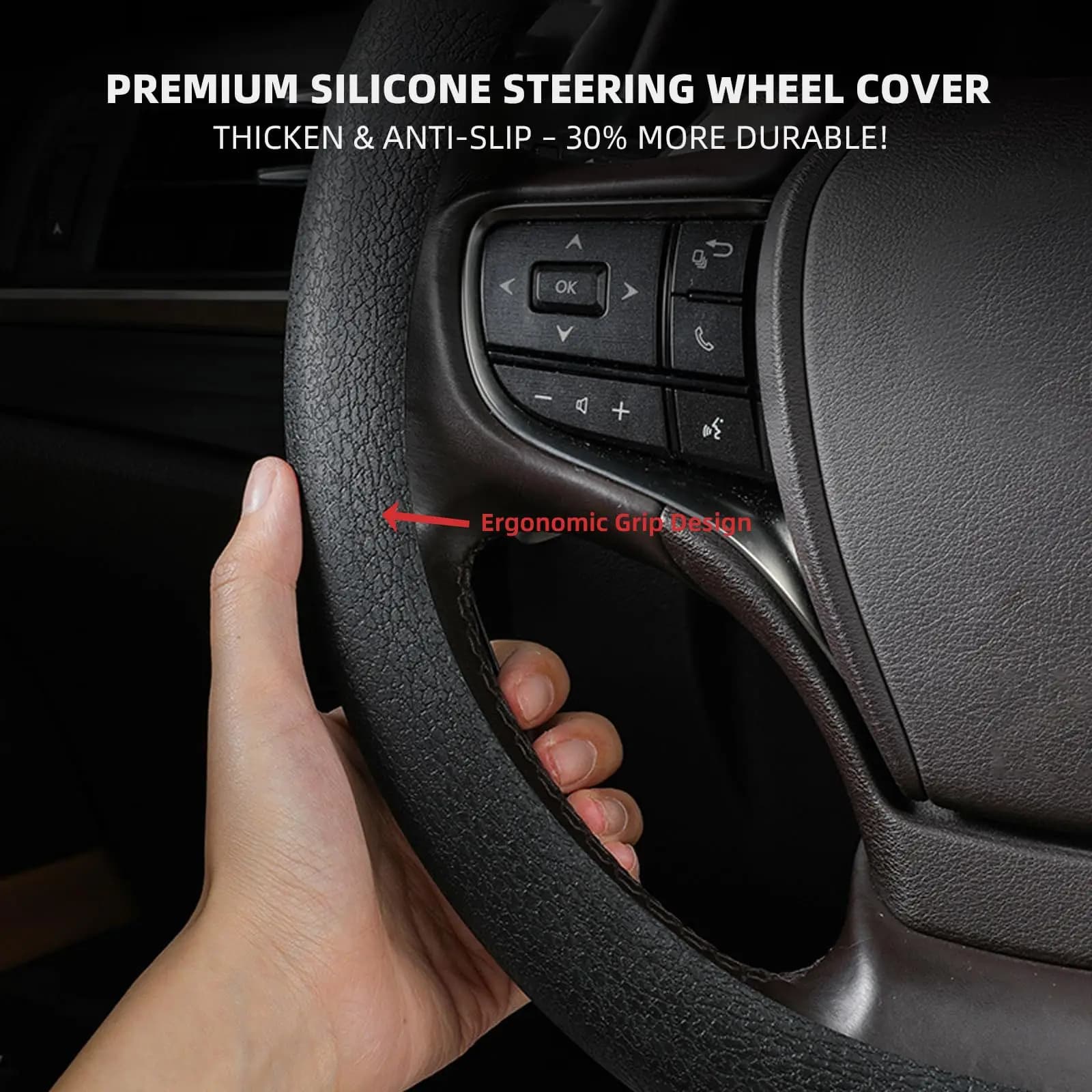 ISGTDRM Anti-Slip Silicone Steering Wheel Cover-Universal Fit, Soft & Odorless Fits 14''/15''/16'' Wheels, Durable & All-Season
