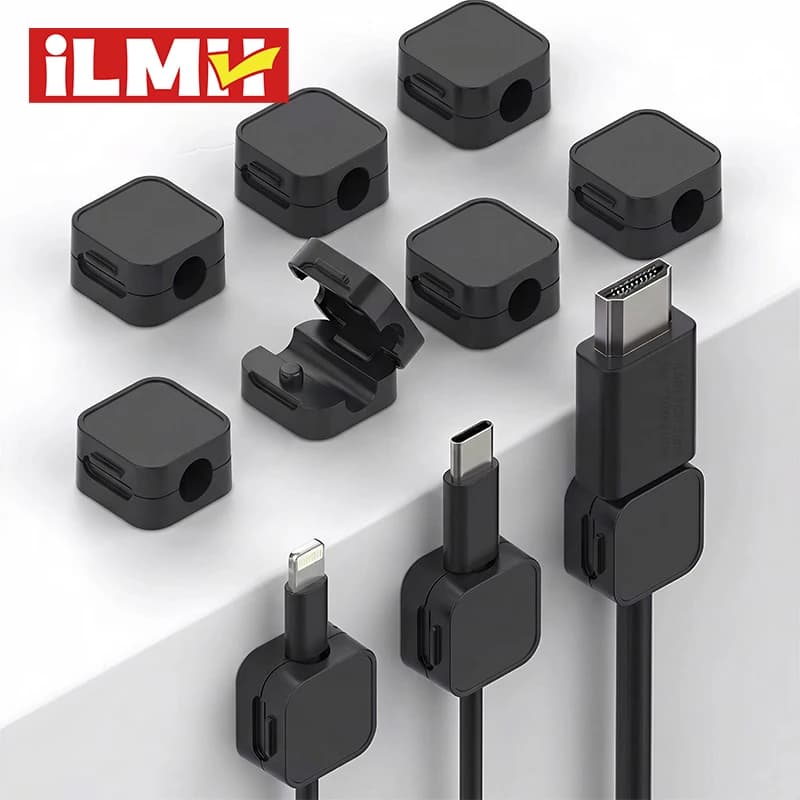 iLMH Non-magnetic Strong ​Cable Clips Adjustable Cord Holder, Adhesive Under Desk Mgmt Organizer, Home Office Car Wall Desktop