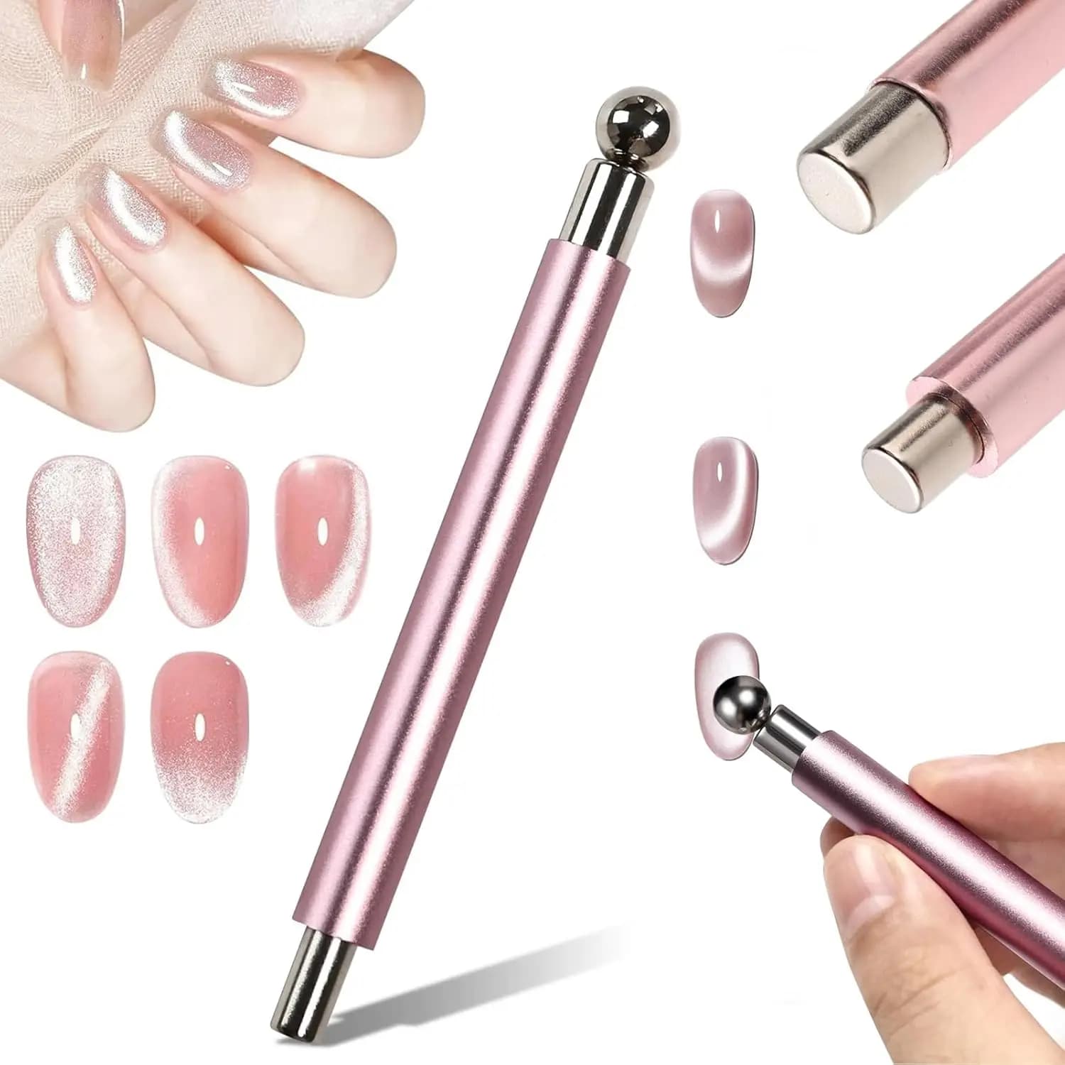 1/2Pcs Nail Cat Eye Magnetic Ball With Nail Magnetic Stick Tool Set Double-head Strong Magnet Pen 3D Cat Eye Gel Nail Supplies