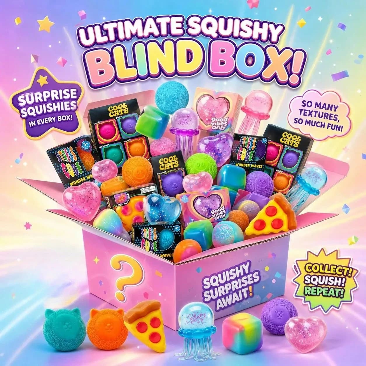 100+ Pieces Assorted Squishy Figures Blind Box Surprise Toy Slow Rising Soft Fidget Toys Featuring Moai Head Panda Rabbit Stress