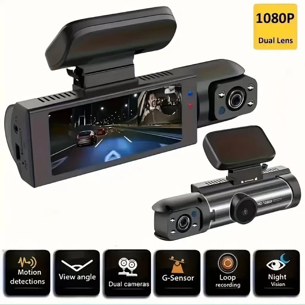 Dual Camera Car Dash Cam 1080P with IR Night Vision, Front and Rear Recording, Wide Angle & Loop Recording DVR
