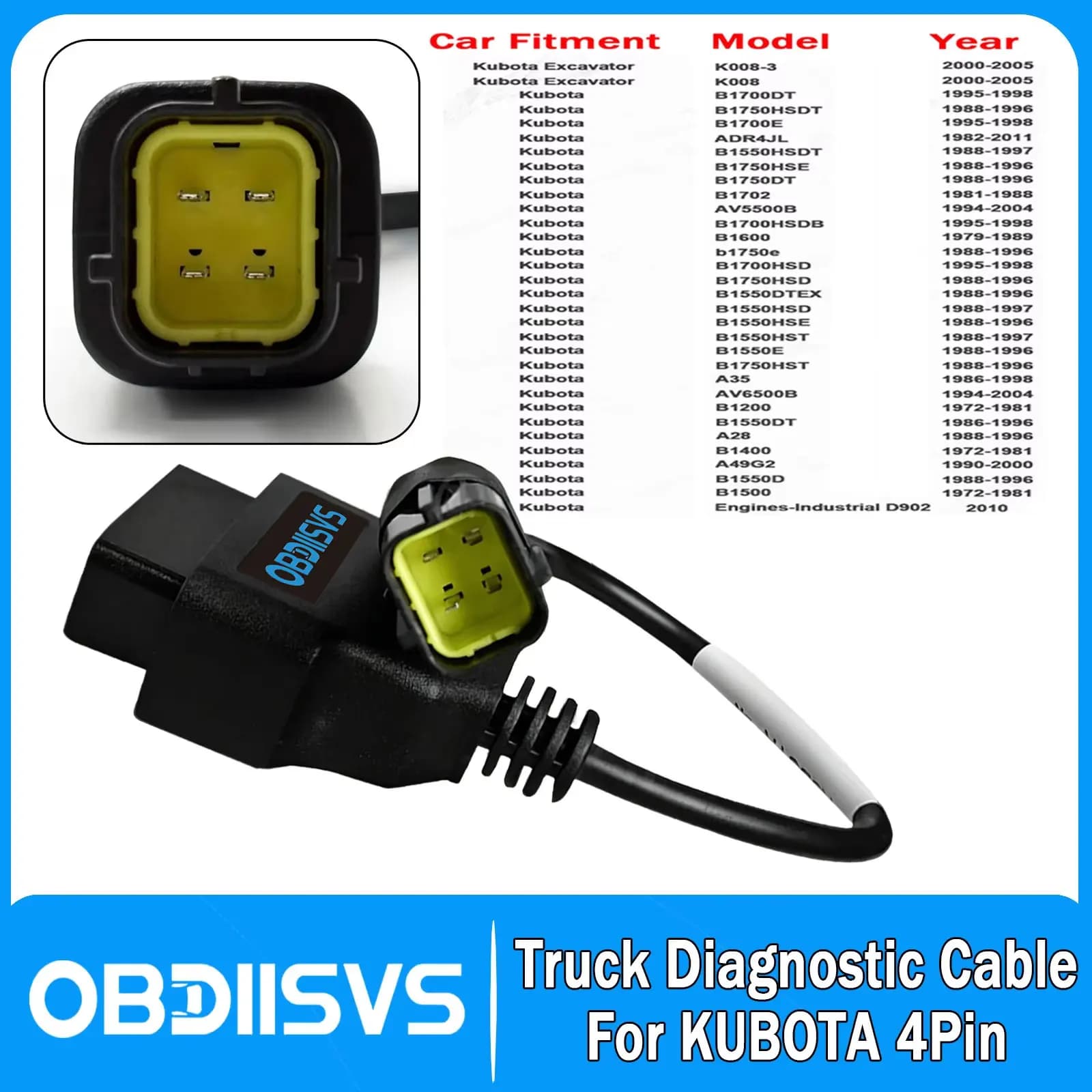 4Pin to OBD2 For Kubota Diagmaster Scanner For Python Interface Kubota Takeuchi Diagnostic Cable For KUBOTA OBD2 Adapter Cable