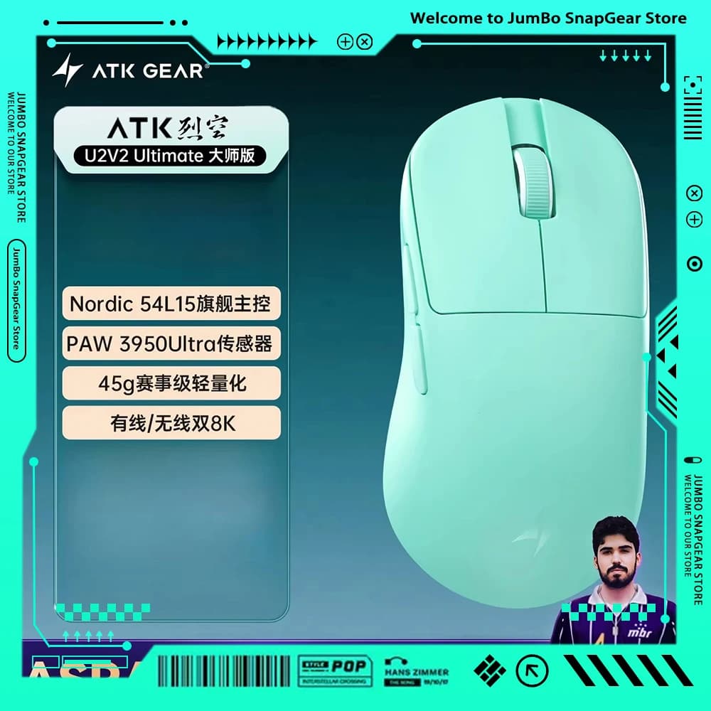 ATK BlazingSky U2V2 Wireless Gaming Mouse PAW3950 Sensor 8K Polling Rate Lightweight Ergonomic Esports Mouse FPS PC Accessory