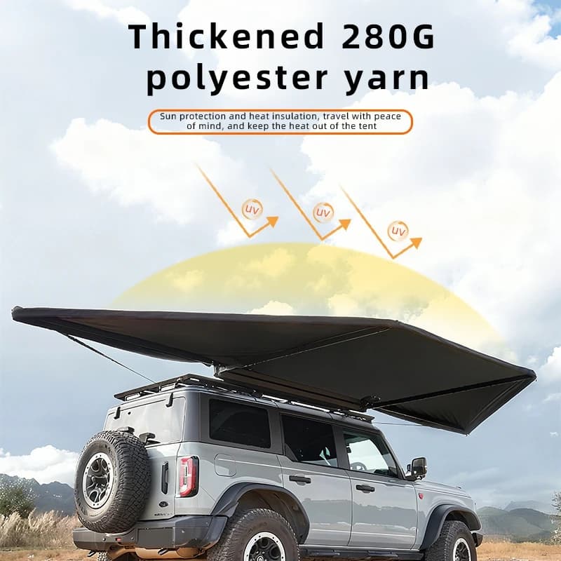 Outdoor Camping 180 Degree Fan Shaped Sunshade Tent New Double Pole Model with Support Pole Side Car Style Tent Canopy