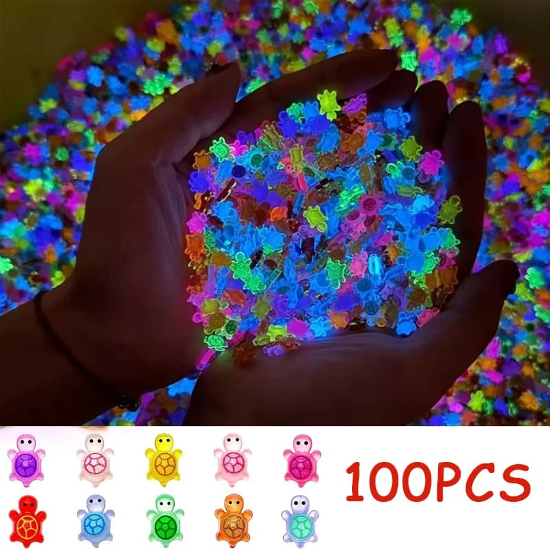 100pcs Glow in The Dark Resin Turtle Figurines | Cute Miniatures for Fairy Garden, Micro Landscape, Dollhouse Decor Crafts
